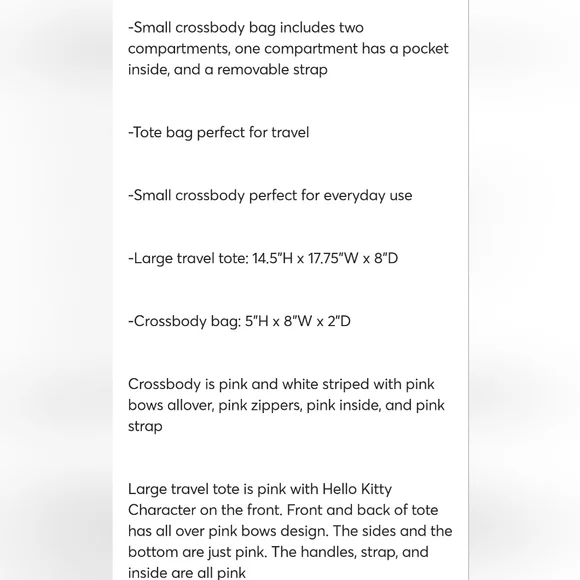 Hello Kitty Sanrio Travel Tote Crossbody Bag Luggage Tag 3 Piece Set NWT - Picture 10 of 10